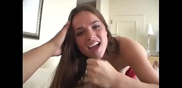  POV blowjob from a gorgeous brunette girl with perky tits and a great ass